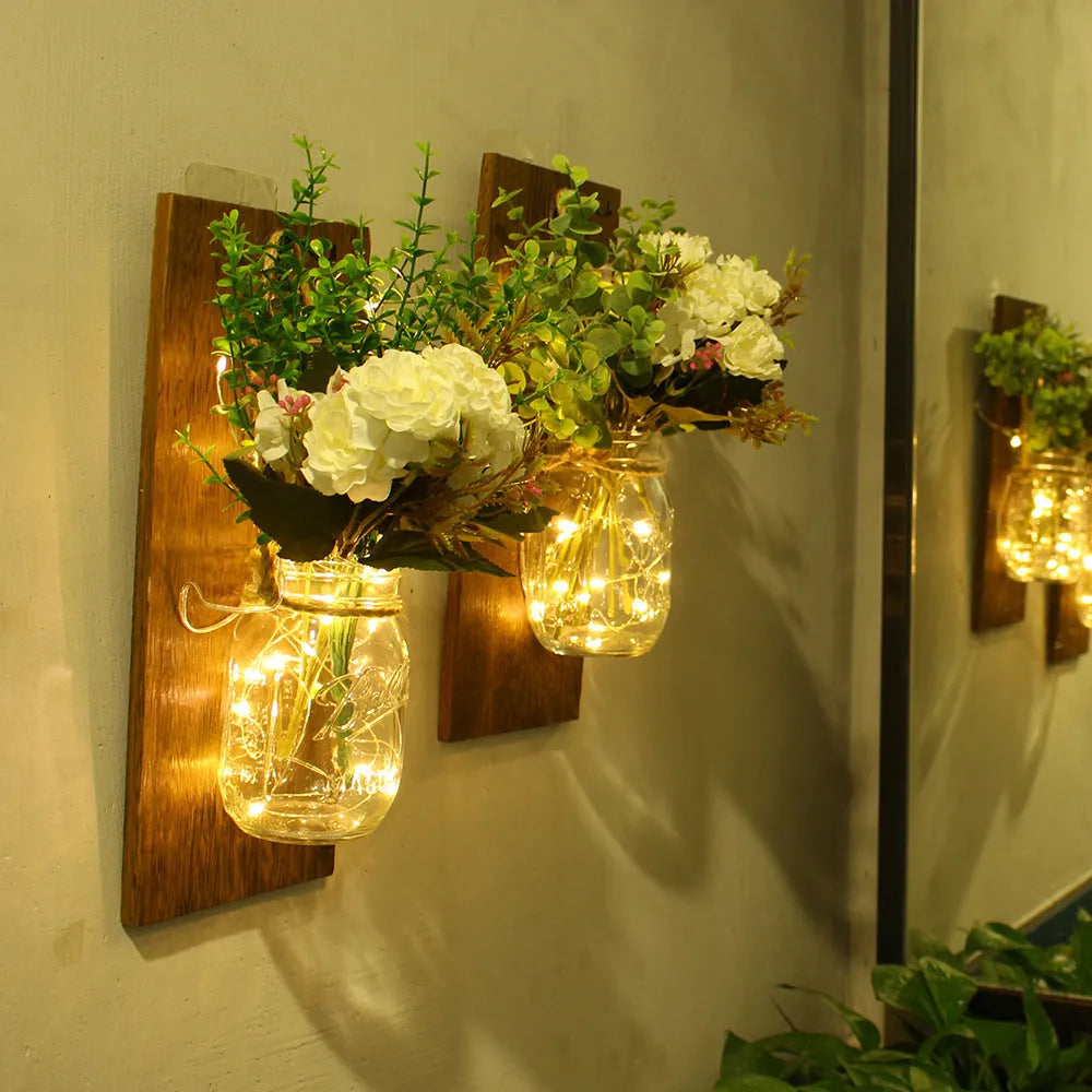 Immortal flower wood wall lamp with petal-shaped glass shade and LED light, remote control included