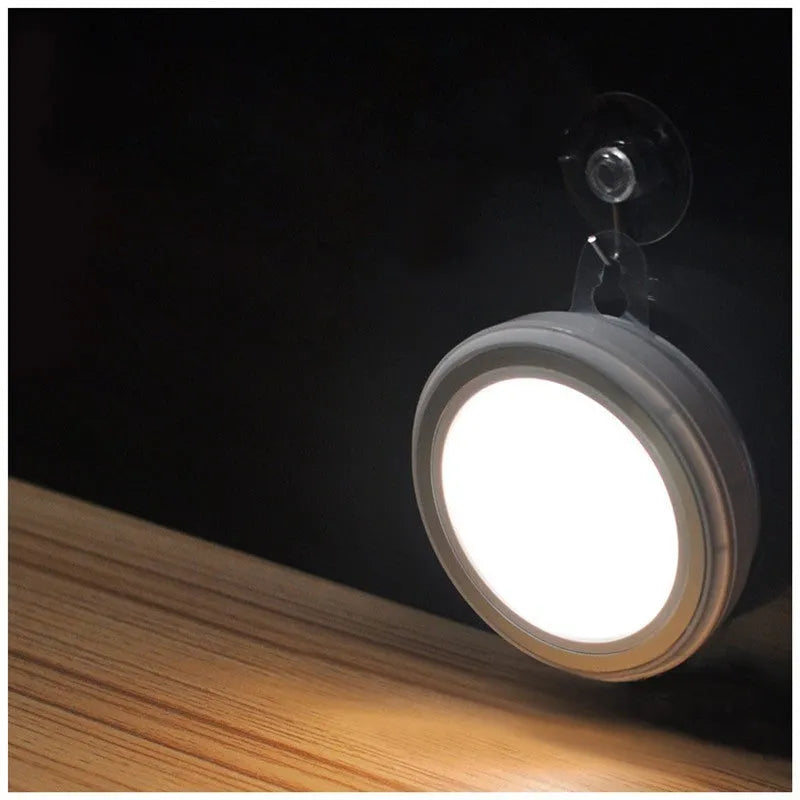 Compact round white motion sensor LED light unit for cupboards and hallways.