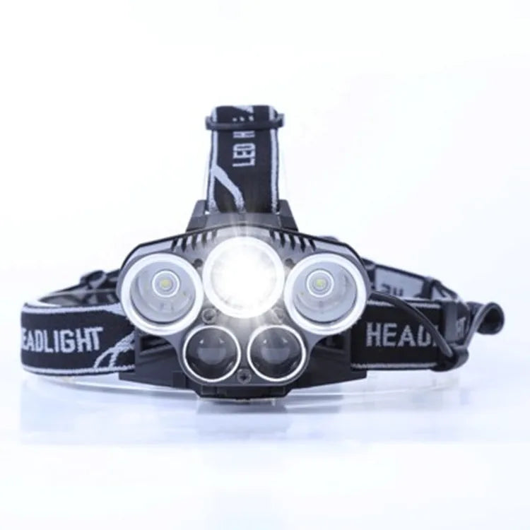 Head-mounted LED camping headlamp with long-range beam for outdoor use