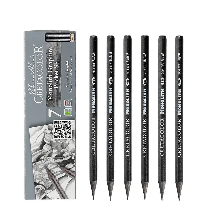 Wood-free graphite drawing pencils in six hardness grades including 2B, 4B, HB, 6B, 8B, and 9B for artists