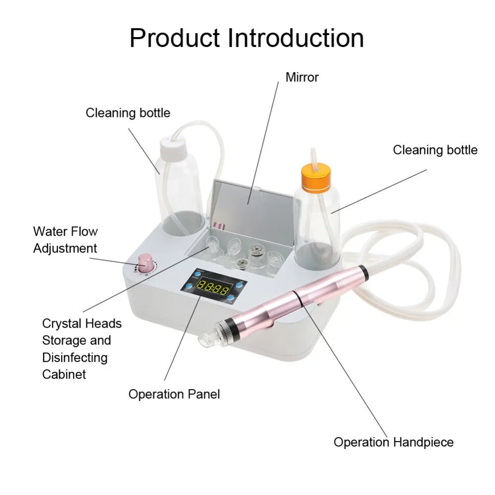 Portable oxygen spray hydro jet machine with bottle and crystal heads for blackhead removal and face cleansing