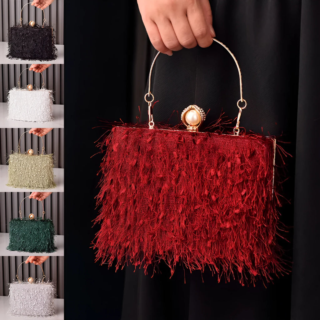Tassel handbag for women with lock closure and tassel detail, cylinder shape, available in multiple colours