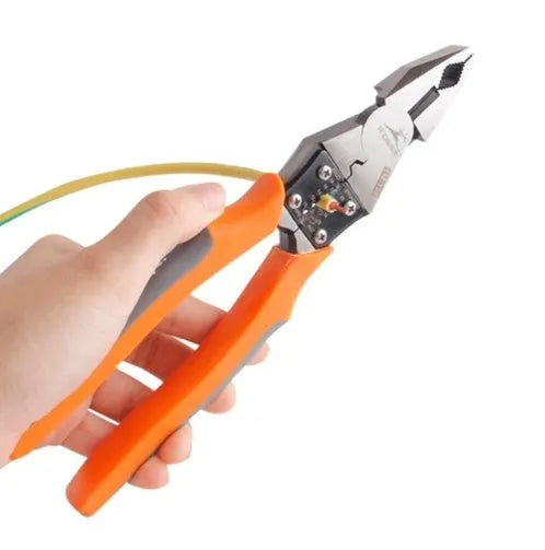 Orange 118-129 multi-function wire cutter pliers with chrome steel head and textured PVC handles