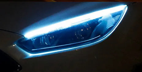 Car LED daytime running light strip with silicone body and coloured flowing turn signal effects