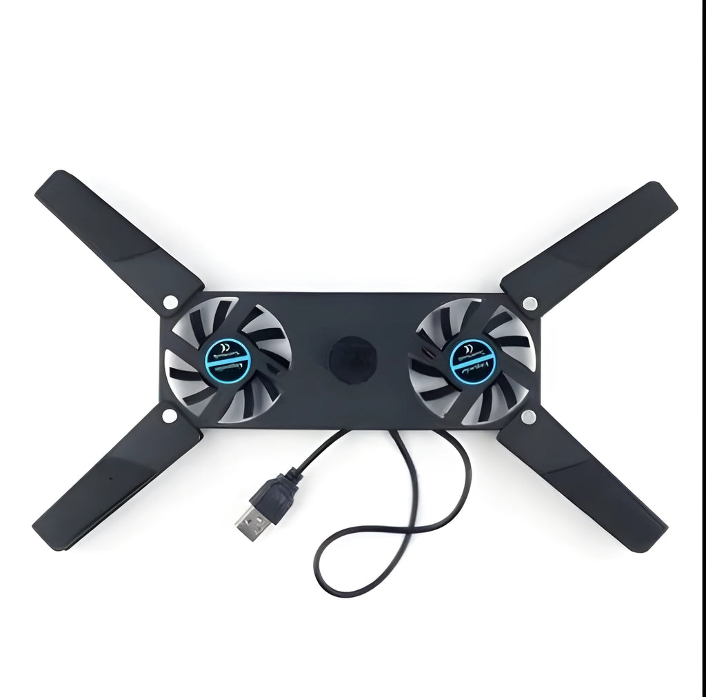 Rotatable USB cooling fan pad with 2 fans for laptop, foldable alloy design, anti-slip rubber gasket