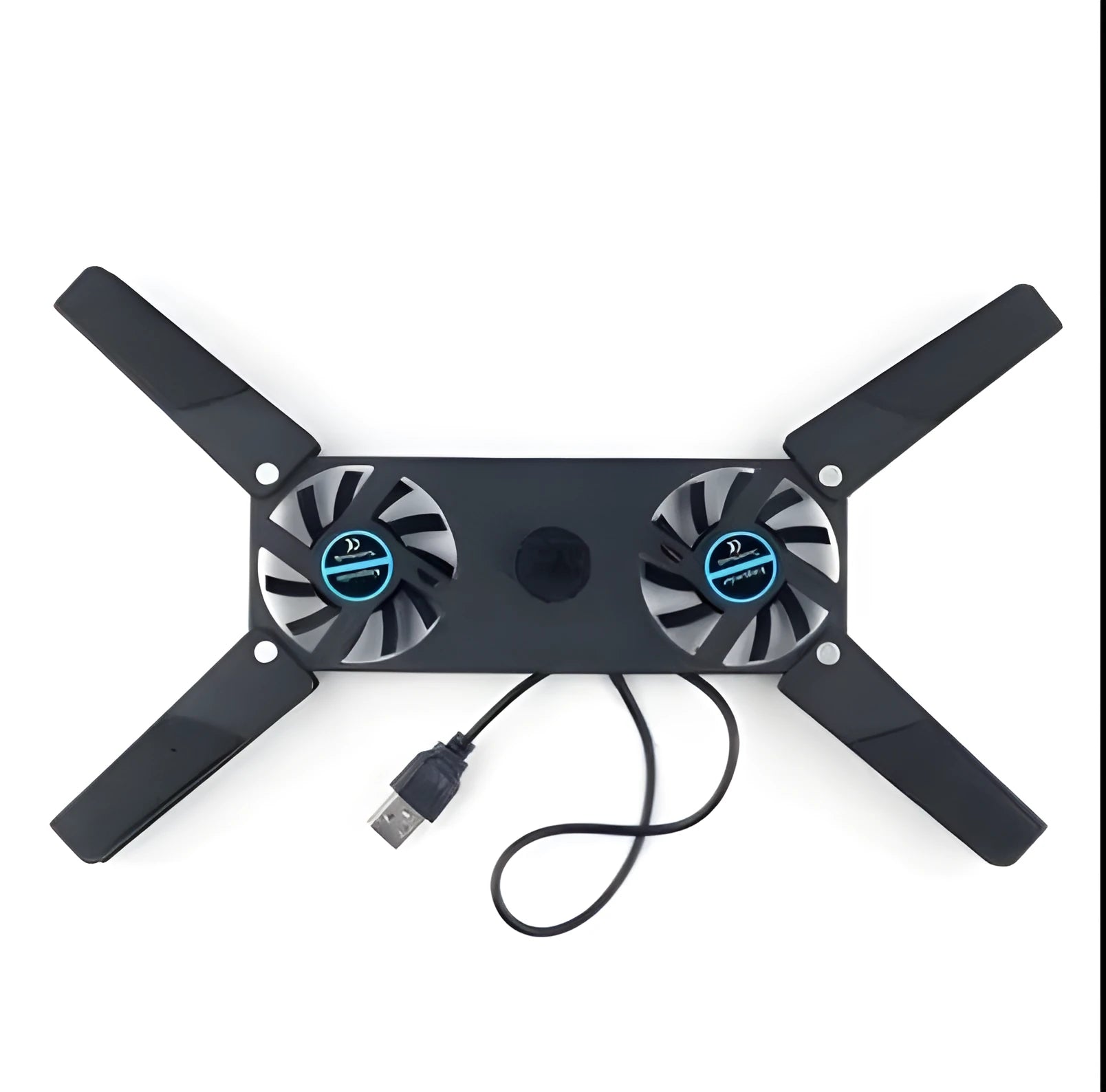 Rotatable USB cooling fan pad with 2 fans for laptop, foldable alloy design, anti-slip rubber gasket