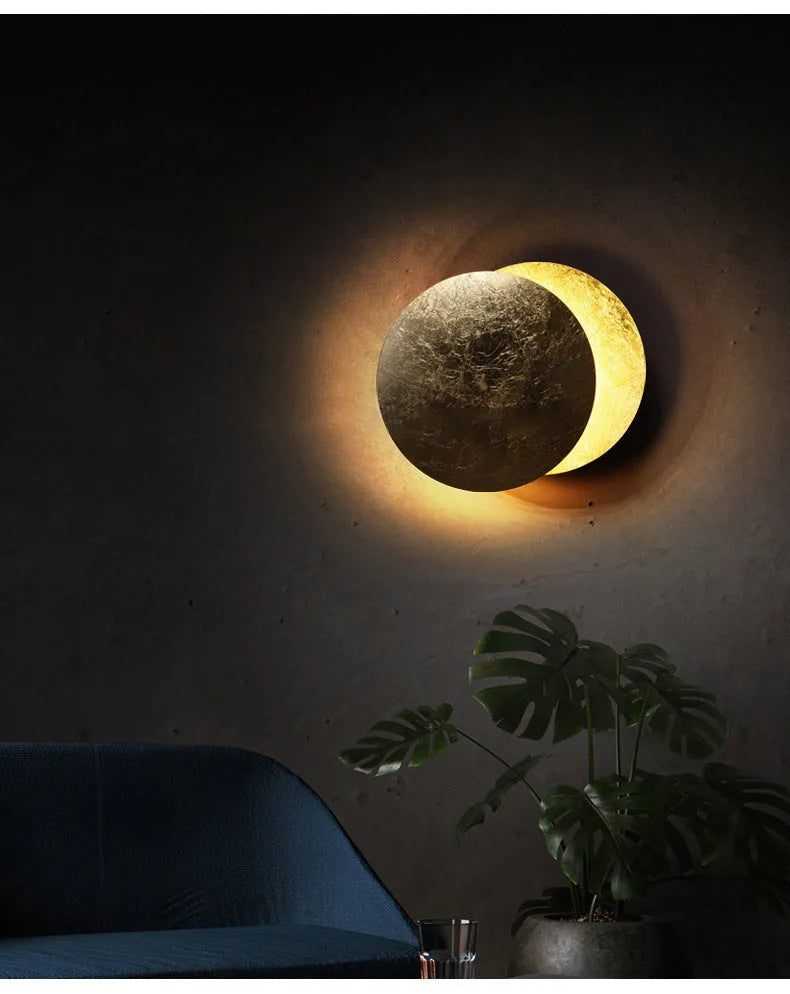 Modern minimalist aluminium bedside lamp in gold finish with 20cm or 25cm diameter options