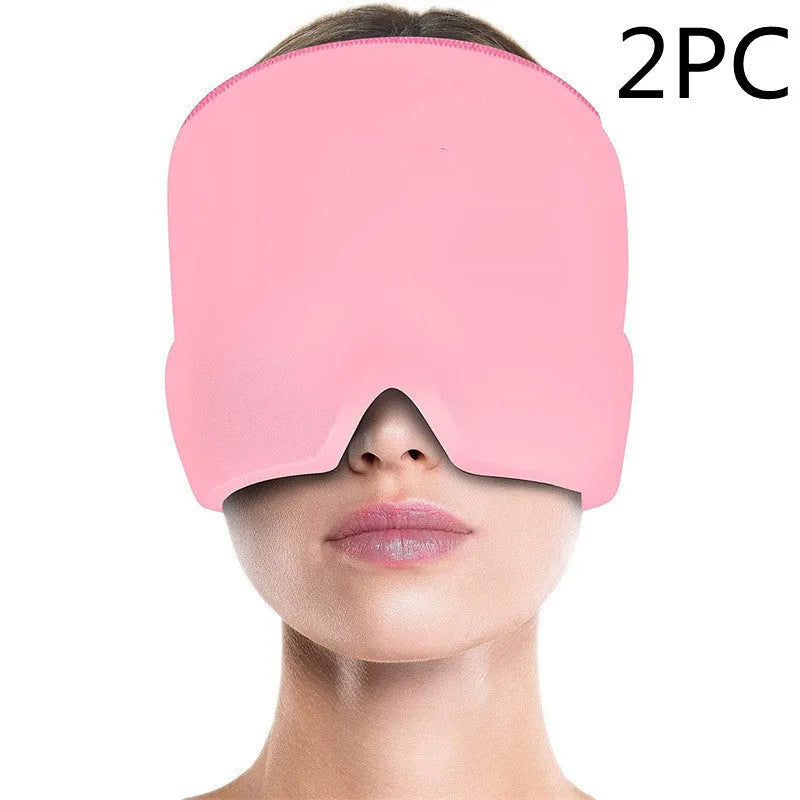 Black cooling gel eye mask for headache relief on a white background.