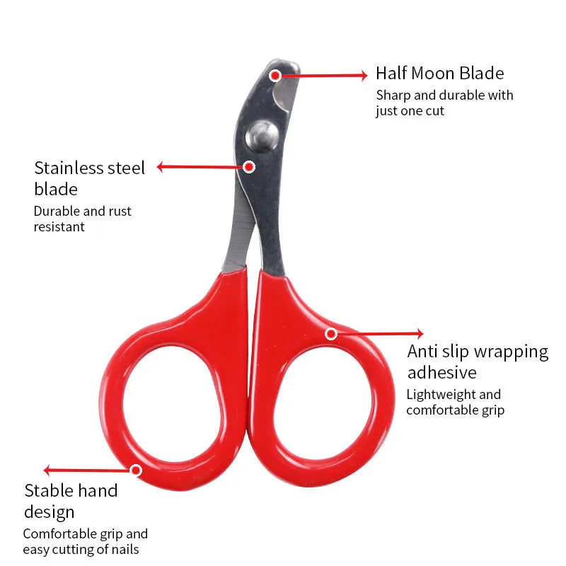Professional pet nail clippers with stainless steel blade and coloured rubber-grip handle for dogs and cats