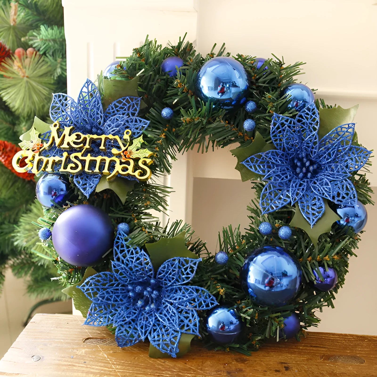 Multicolour plastic Christmas wreath with 30cm diameter for door and wall decoration