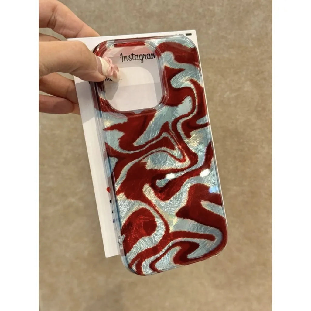 Corrugated multi-colour blocks iPhone case in frosted PC with glacier pattern, square grid stitching or abstract red ripple