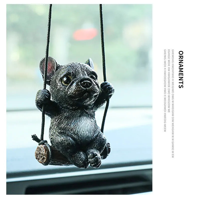 Resin bulldog car hanging ornament for rearview mirror decoration in cartoon style