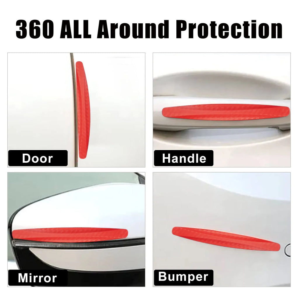 Four transparent PVC car anti-scratch protector strips measuring 13x1.5cm on a car door edge