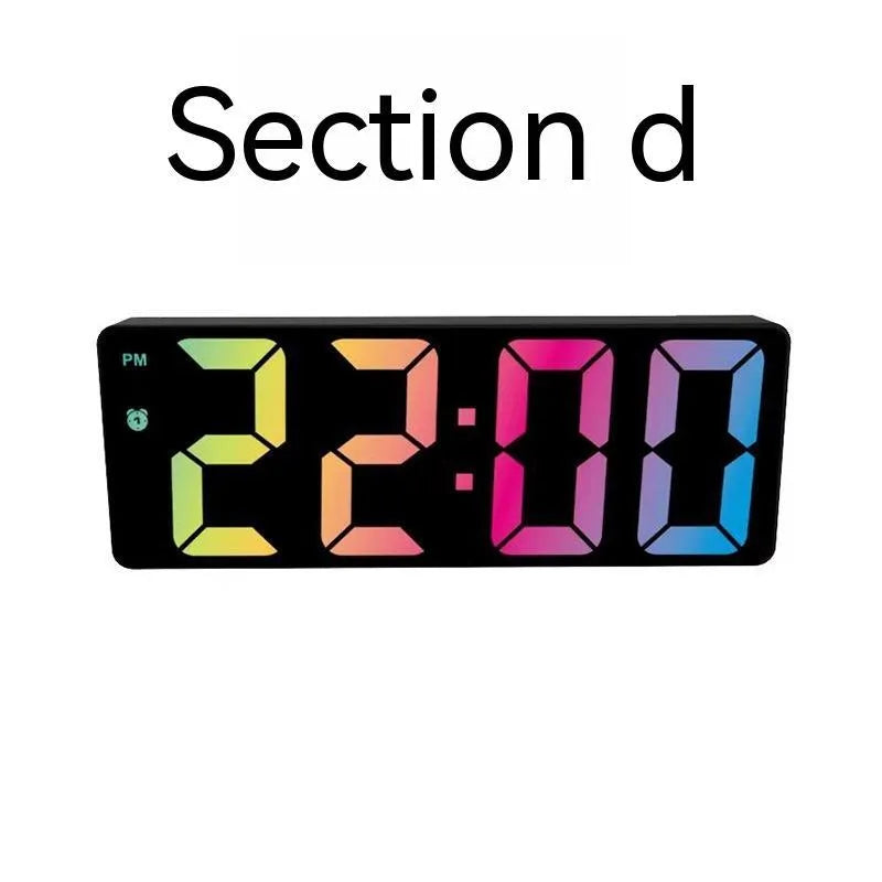 Electronic bedside clock with big screen and font in black plastic shell