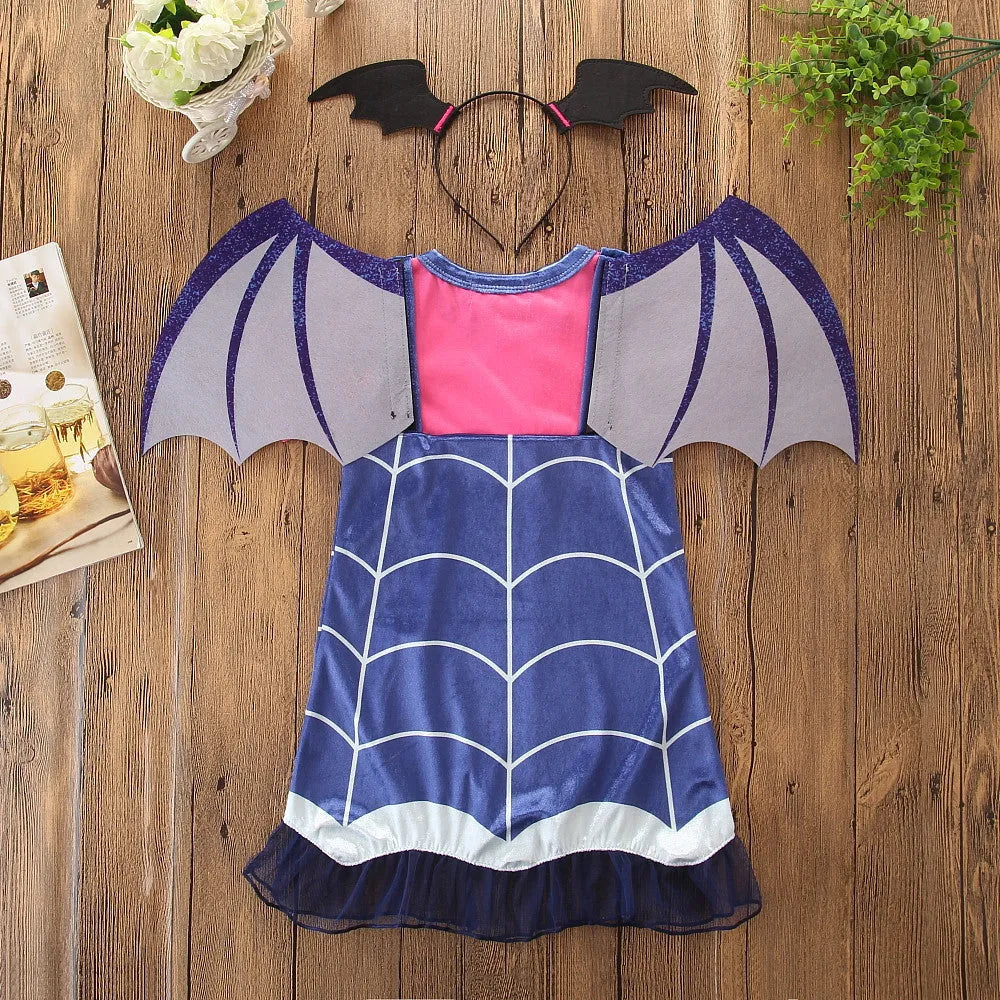Blue cotton princess Halloween dress for children with short sleeves and Asian sizing