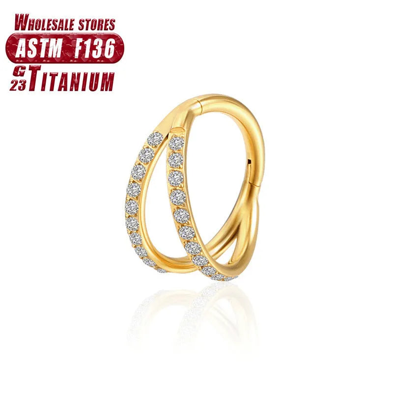 Titanium alloy nose ring or septum piercing in silver, available in multiple lengths and diamond-accented styles.