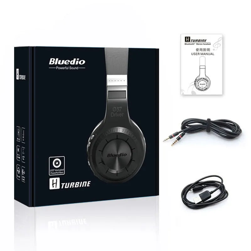 Wireless Bluetooth subwoofer headphones with 57mm driver in white, featuring PU earplugs and 1.2m cable