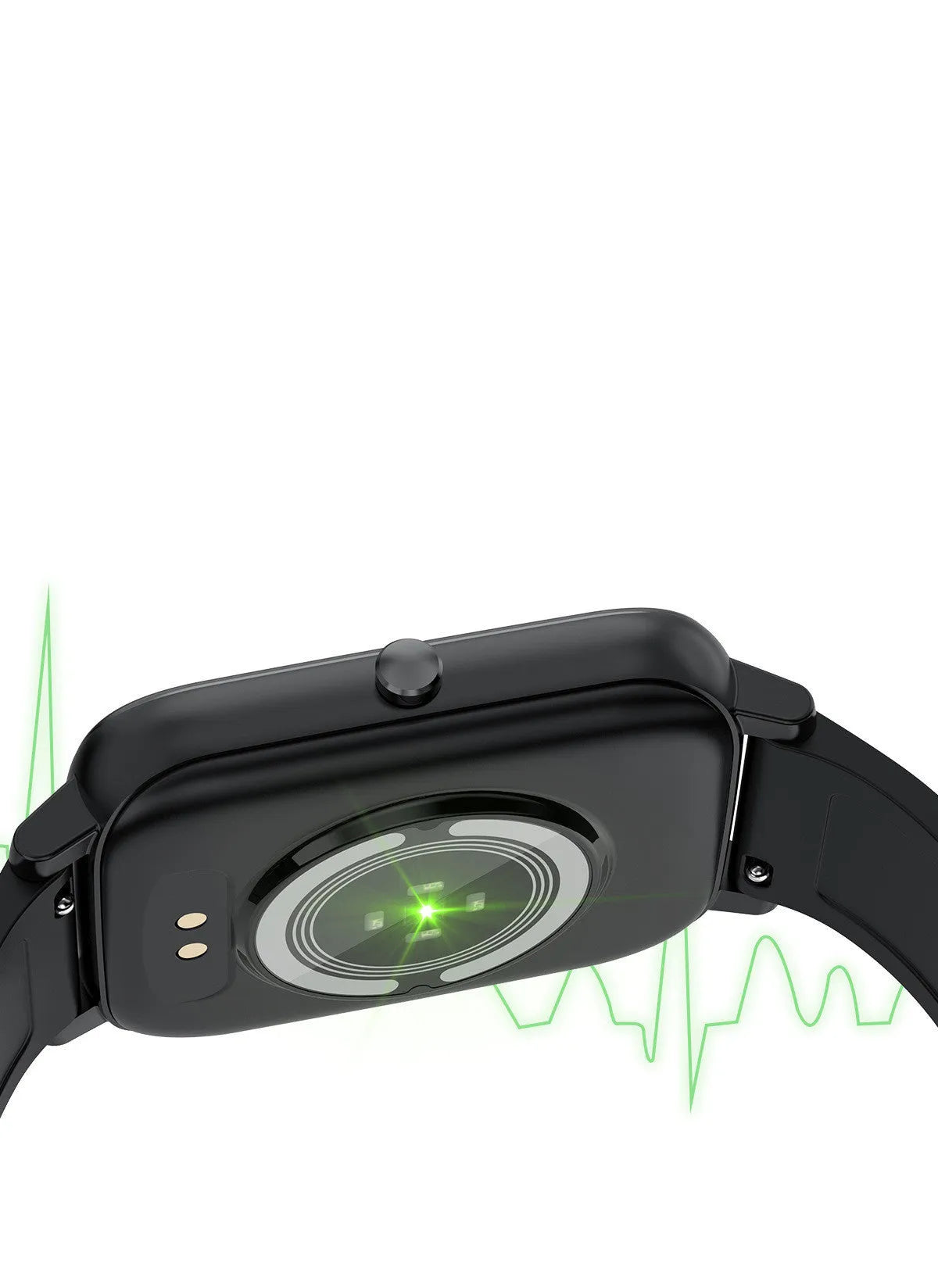 H80 smart watch with black silicone strap showing ECG heart rate graph on its 1.69-inch screen