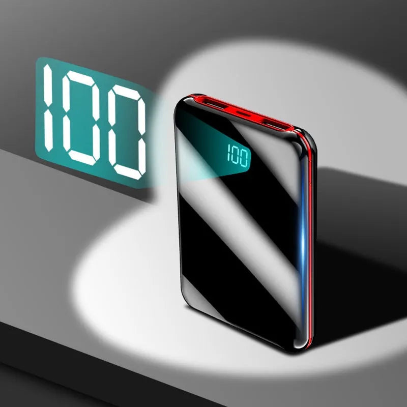 Mini LCD display power bank 10000mAh polymer cell black compact portable charger