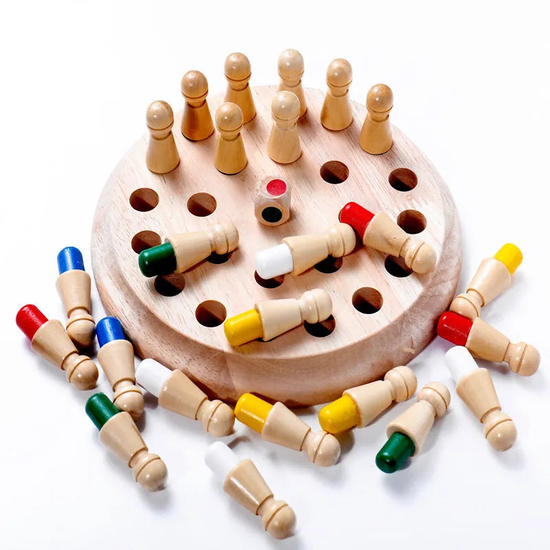 Children's wooden Memory Chess game with beech wood pieces on 17cm board for age 3+ colour recognition
