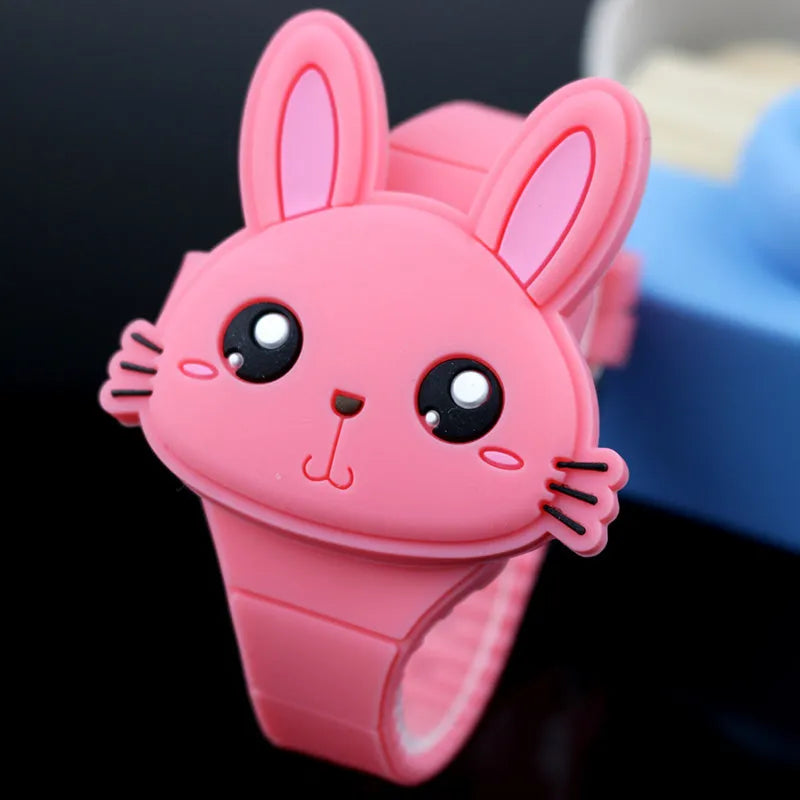 Children's electronic watch with 55mm cartoon dial, silicone strap and stainless steel pin buckle in blue