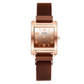 Magnetic buckle casual quartz female watch in rose gold with rectangular alloy dial