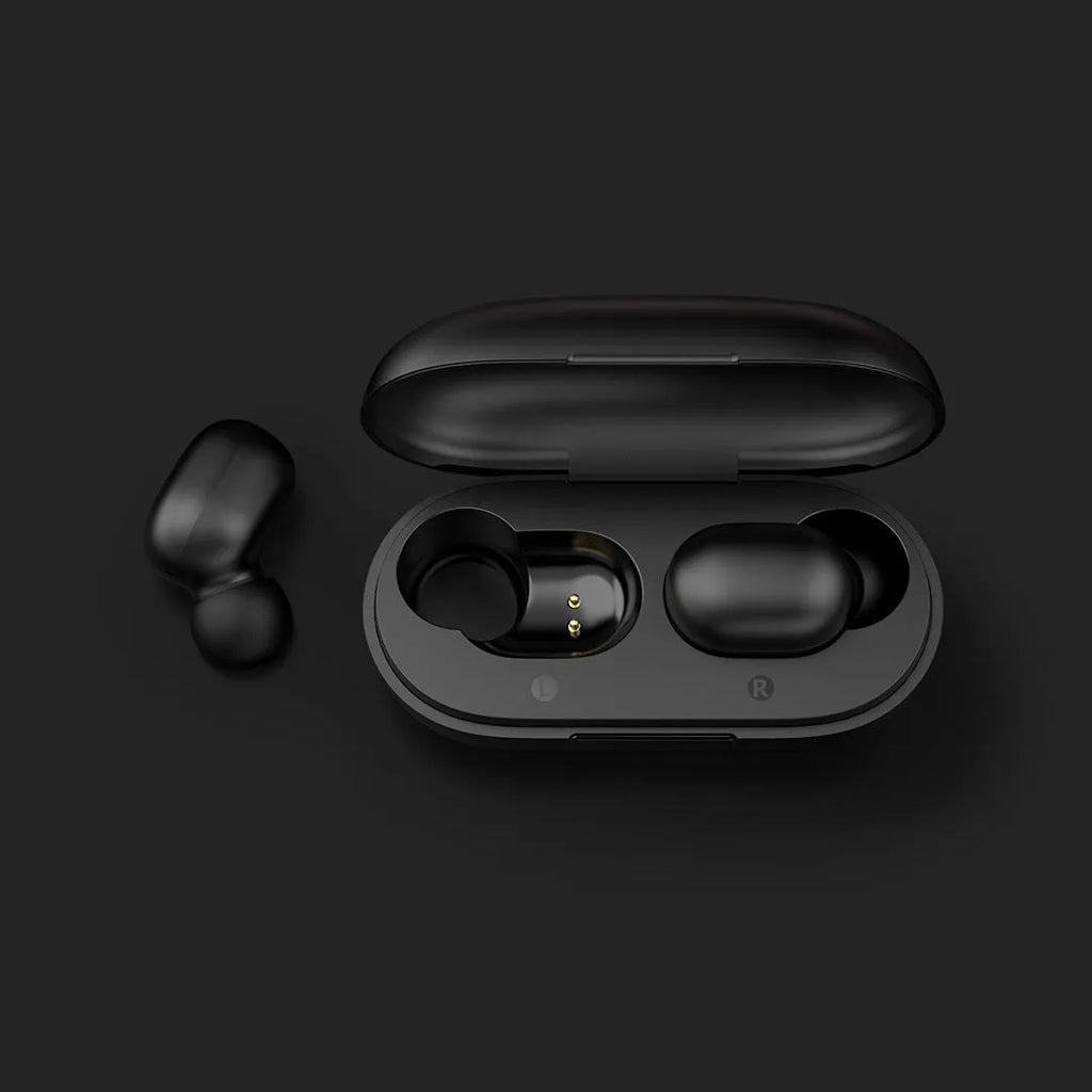Black true wireless Bluetooth earbuds with stereo sound and call functionality