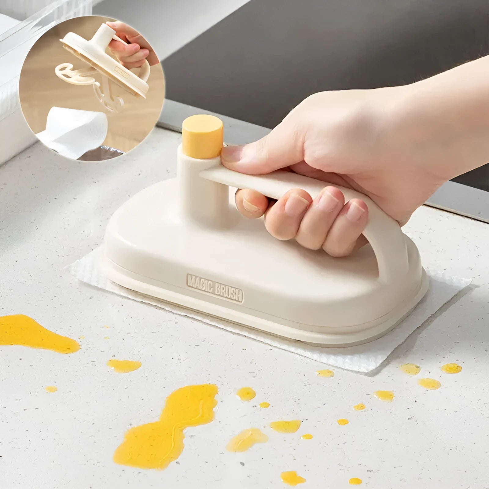 Magic Brush cleaning tool with disposable rag refills for multi-surface household cleaning