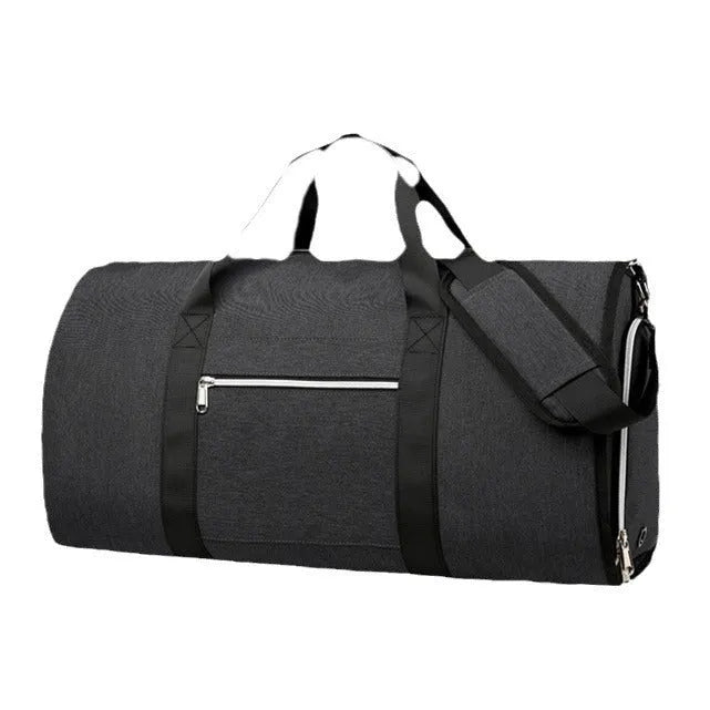 Grey Oxford cloth sports bag showing separate compartments for dry and wet storage items