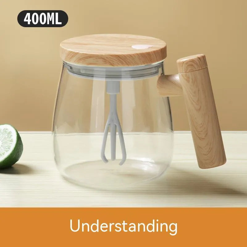400ml electric self-stirring coffee mug in borosilicate glass with automatic mixing button