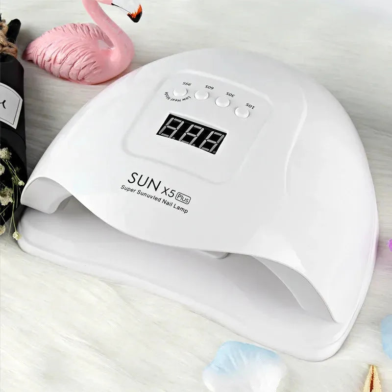 120W UV nail drying lamp in pink with auto sensor and LCD display, suitable for curing gel polish