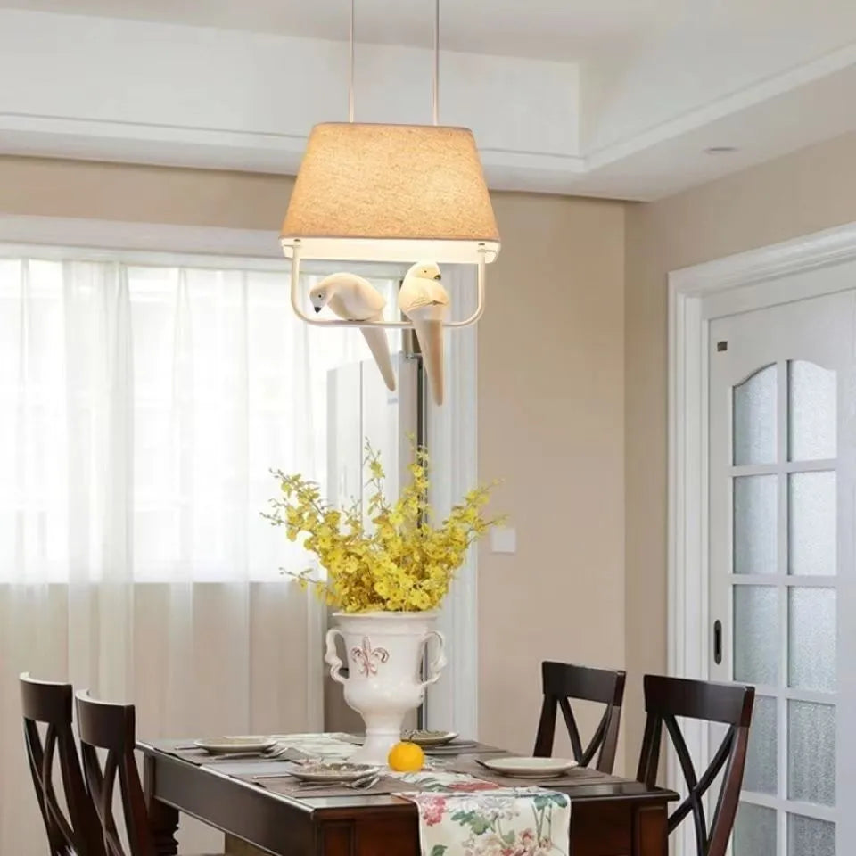 Bird chandelier ceiling lamp with fabric shade in bird designs for dining rooms and hallways