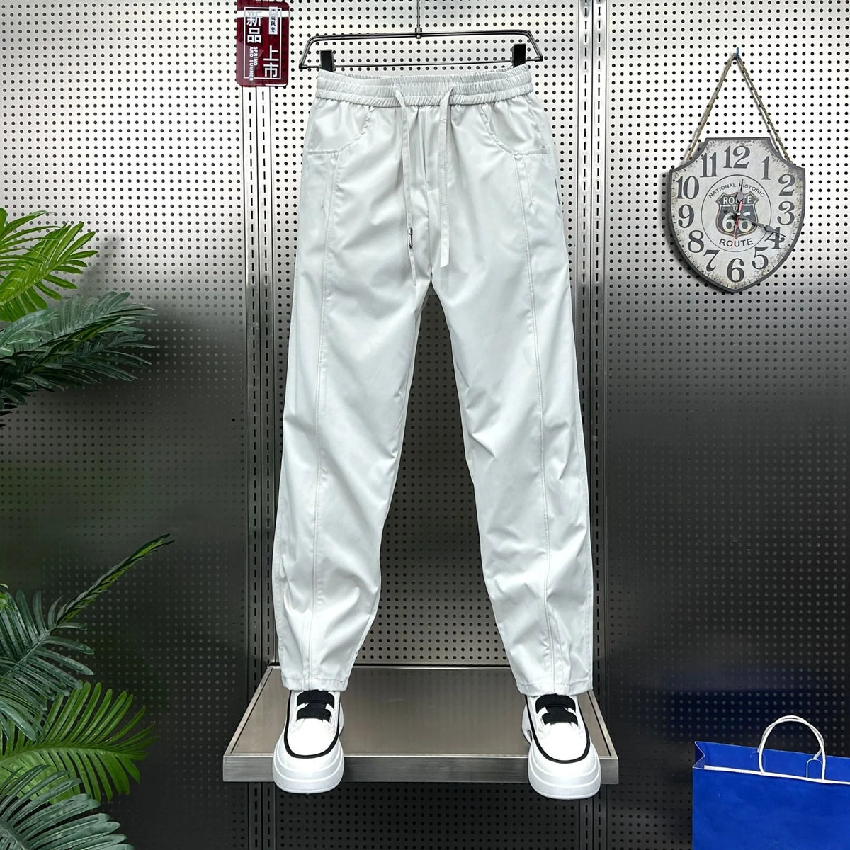 Men's casual harem trousers with high waist and elastic ankle cuffs in solid black, grey or white, sizes M to 5XL