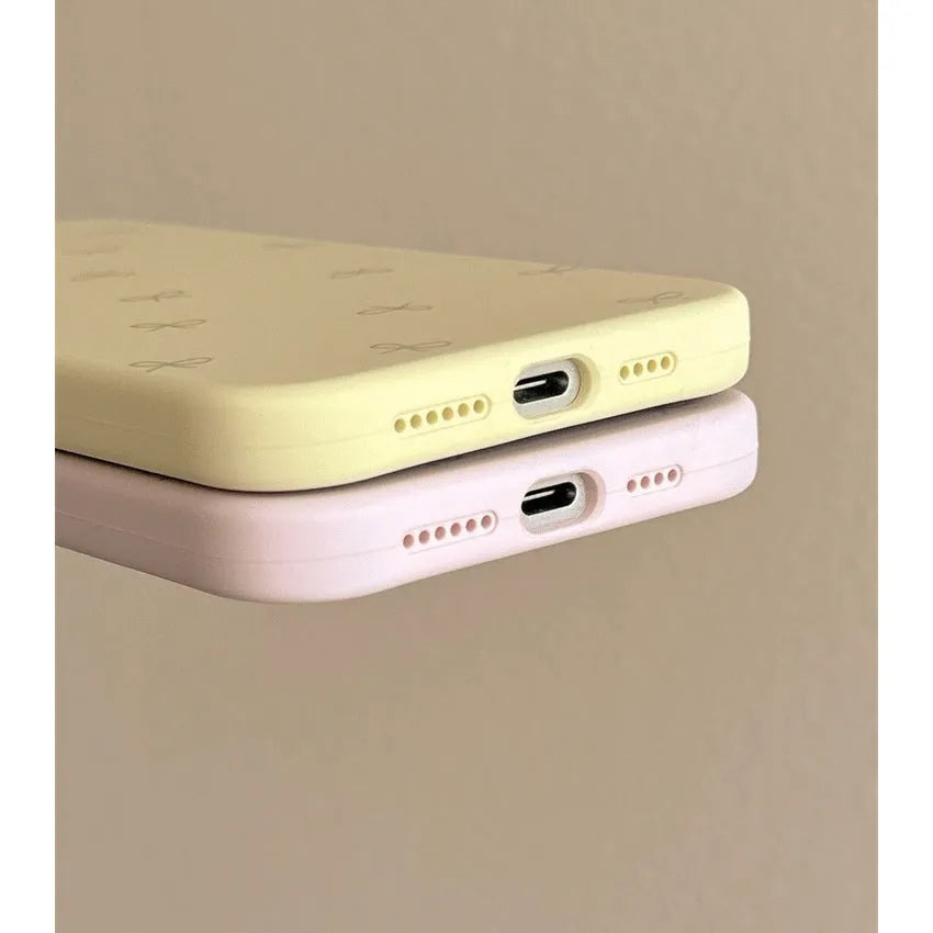Liquid silicone phone case with bow design in antique white, shockproof, for iPhone 13 Pro Max