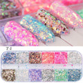 Nail polish glitter set with shell powder, laser sequins, chameleon powder, and star effect powder for nail art manicure