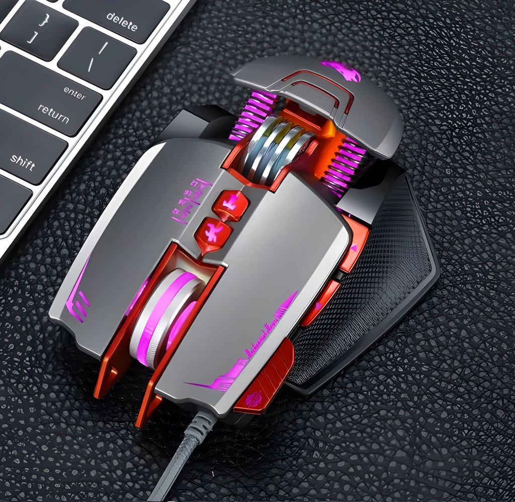 Thunder Wolf V9 black and grey wired gaming mouse with six buttons and ergonomic shape