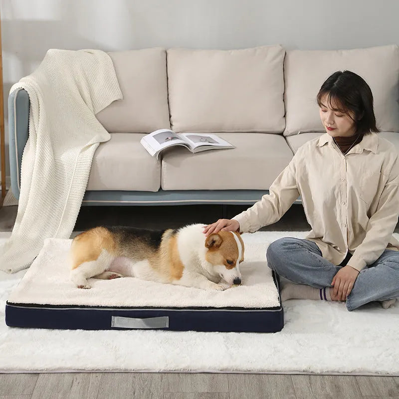 Brown removable washable memory sponge dog mat on a floor
