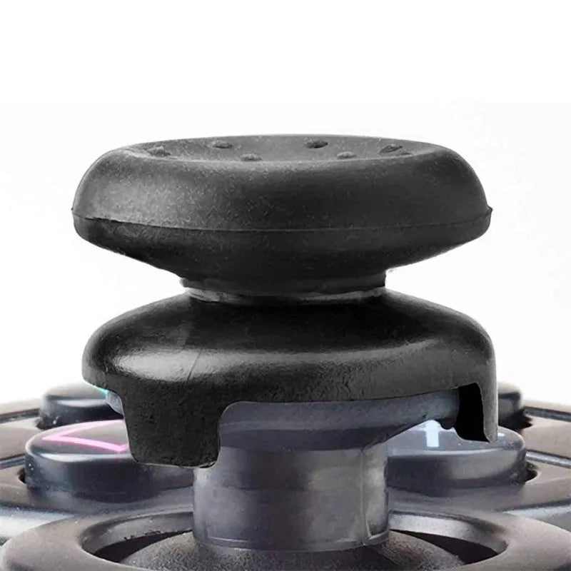 PS4 thumb grip extender caps in ABS plastic, shown in Black Red and Purple, for PlayStation 4 controller