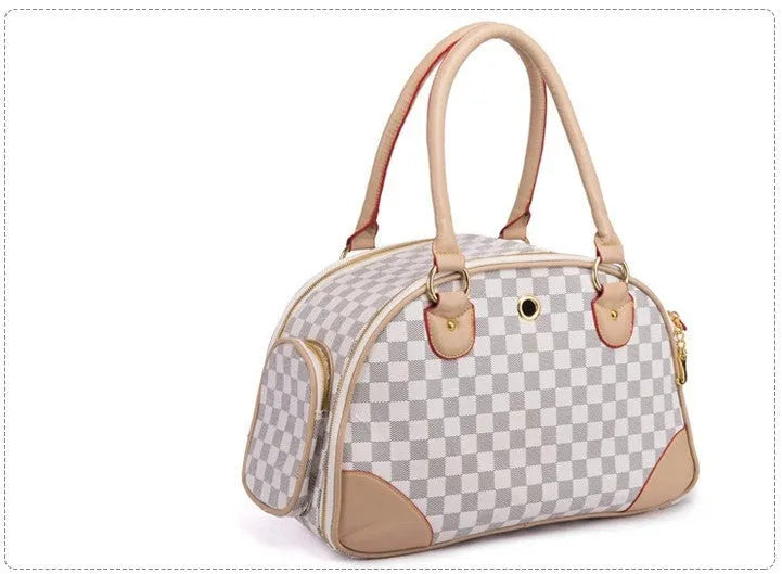 Anti-squeeze PU embossing pet travel bag for cats and dogs coffee white colour