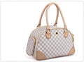 Anti-squeeze PU embossing pet travel bag for cats and dogs coffee white colour