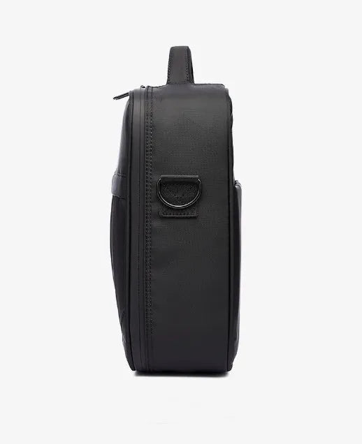 Black Oxford fabric men's messenger bag showing shoulder strap and 24x11x31cm dimensions