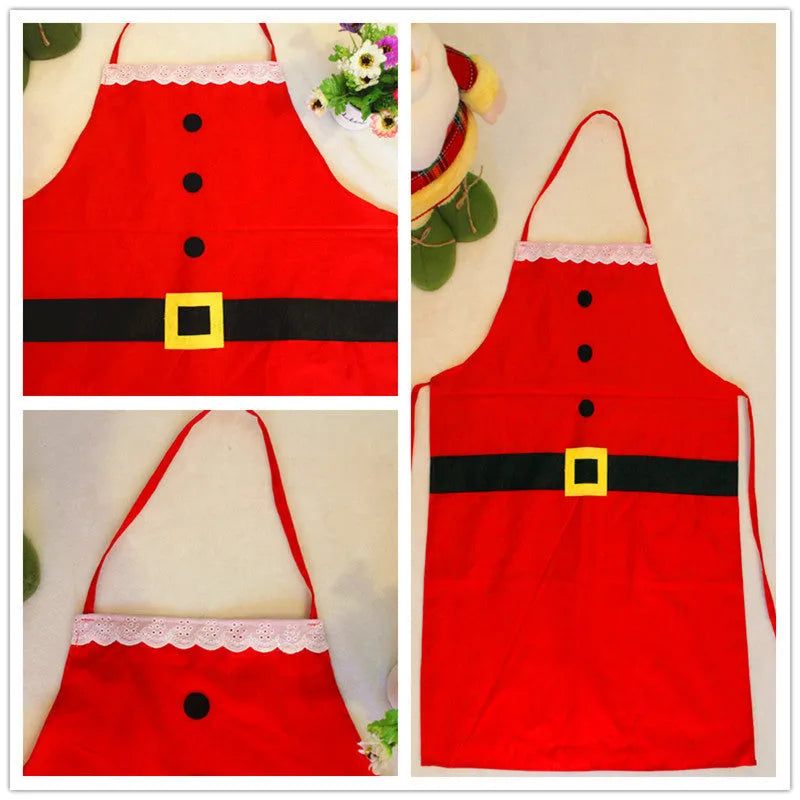 Red Christmas apron with Merry Christmas print for adult and children's kitchen use