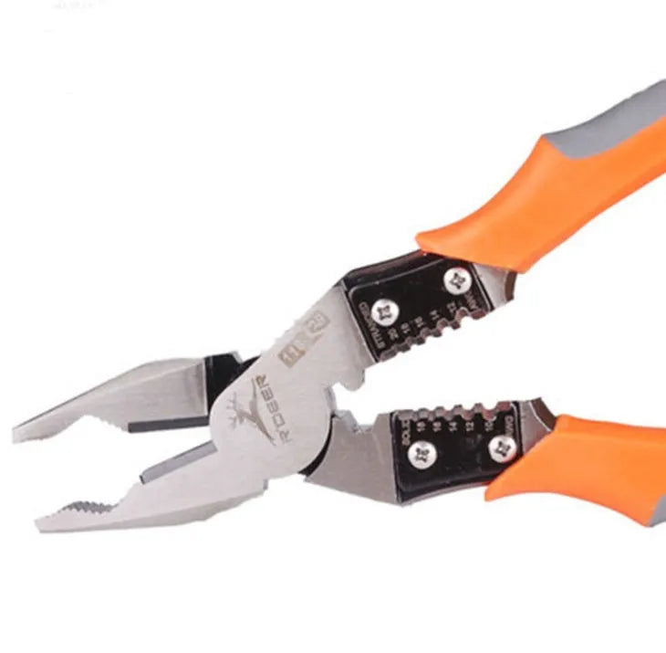 Orange 118-129 multi-function wire cutter pliers with chrome steel head and textured PVC handles