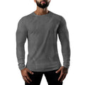 Men's tight-fitting long sleeve cotton sports T-shirt in multiple colours on a size chart.