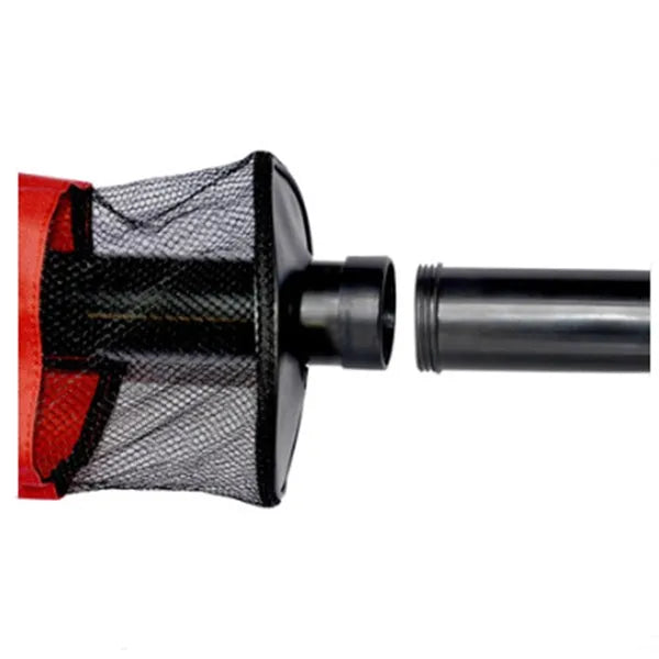 Red detachable portable ball retriever with large nylon zipper bag and plastic handle for golf outdoors