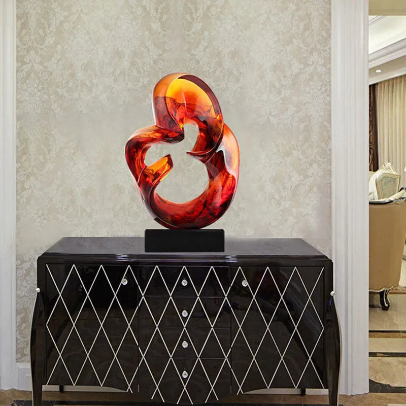 Transparent resin sculpture ornament in modern simplicity style, orange red or blue colour option