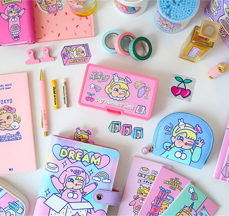 Cartoon sticker set with 16 PVC stickers and storage box for DIY decoration