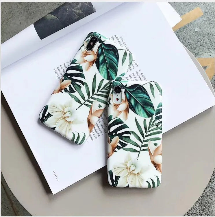 Banana leaf floral pattern TPU back case for Apple iPhone in flower leaves colour