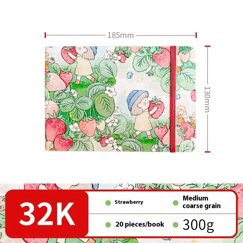 Feiluniao handmade fabric watercolour sketchbook with decorative cover, 185mm long.