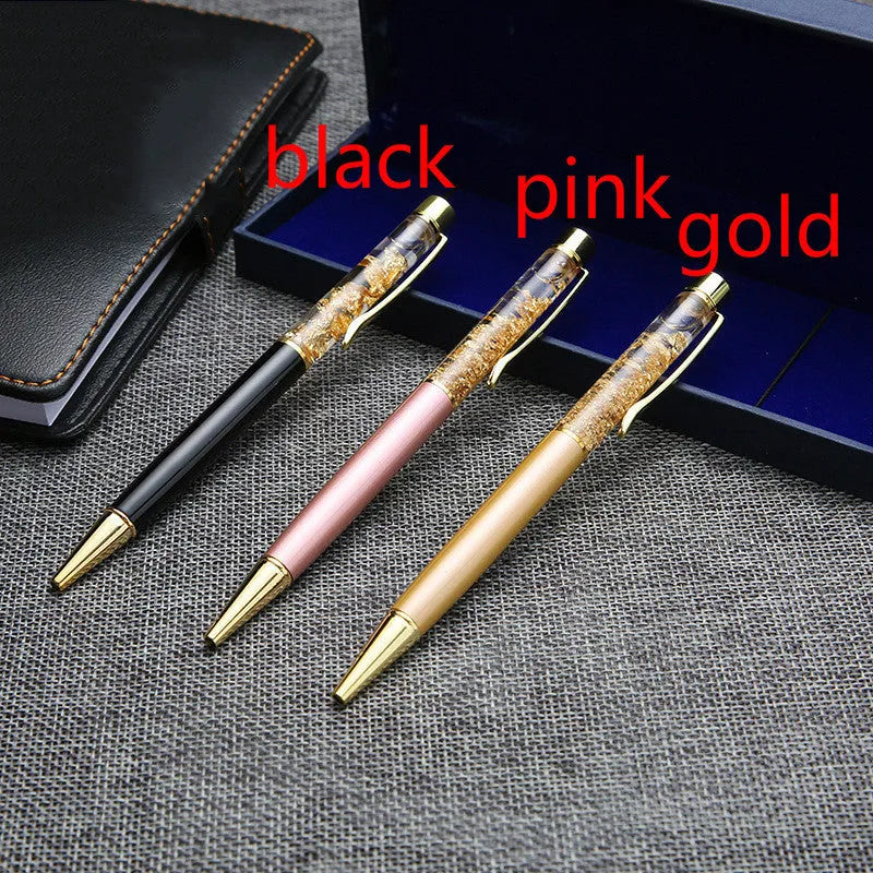 Gold foil metal ballpoint pen 13.8cm with 1mm tip on white background